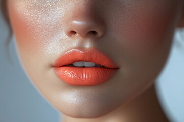 Naklejka premium Juicy Coral Lips Shine Brightly in Trendy Summer Makeup Generative AI