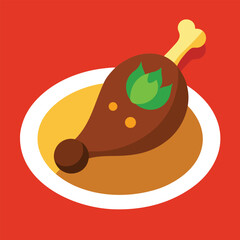 Delicious breakfast pancakes with honey and cherry, a vector illustration on a brown plate