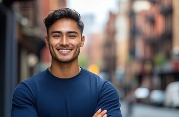 Blond woman in gray hat and coat, city background