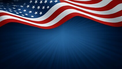 Waving American Flag on a Dark Blue Background Patriotic Design for Independence Day