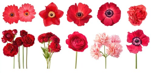 Vibrant red flower selection with fine details, ideal for adding charm to romantic-themed creative designs or bold visuals