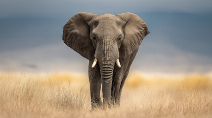 Fototapeta premium elephant walks swinging trunk in sunshine 