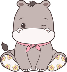 Groovy Woodland Animal with Hand Drawn Hippopotamus for Book Animals for Kids.