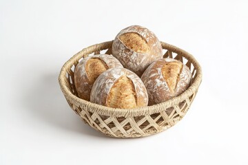 Four artisan rolls in a woven basket