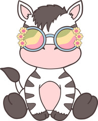 Groovy Woodland Animal with Hand Drawn Zebra for Book Animals for Kids.