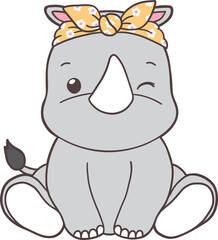 Groovy Woodland Animal with Hand Drawn Rhinoceros for Book Animals for Kids.