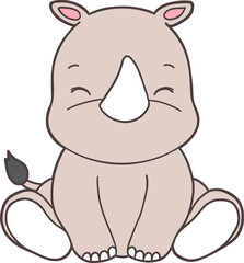 Groovy Woodland Animal with Hand Drawn Rhinoceros for Book Animals for Kids.
