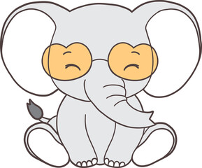 Groovy Woodland Animal with Hand Drawn Elephant for Book Animals for Kids.