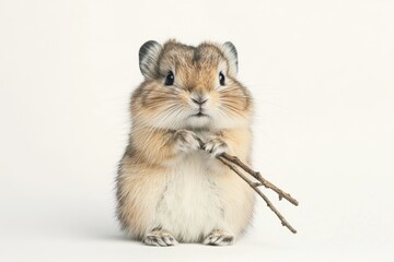 Obraz premium Cute small animal holding two sticks.