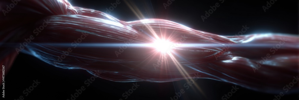 Poster glossy render of triceps muscle contraction showcasing intensity with vibrant lens flare effects in 