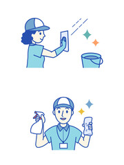 Male and female cleaning workers