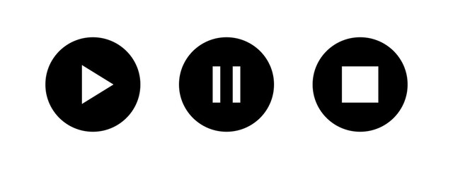 Media player button icons set. Play, Pause, rewind, back, forward icon. Ui elements. Music Video player control buttons.