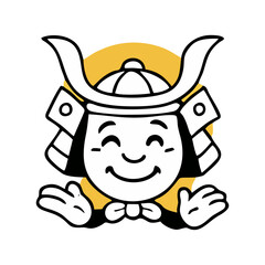 Cute Smiling Samurai Cartoon Vector Character in Traditional Japanese Armor Giving Thumbs Up for Mascot Logo Sticker and Graphic Design in Fun Chibi Style for Asian Culture Icon