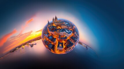 Tiny Intricate World of Dublin with Dublin Castle at Sunset in High Fidelity