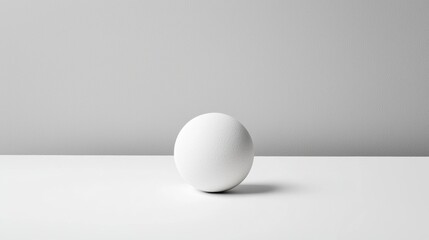 A white egg sits on a white surface against a gray background.