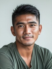 Fototapeta premium Portrait of a Young Southeast Asian Man, Confident Male Face on Isolated Background for Diversity and Culture Concepts