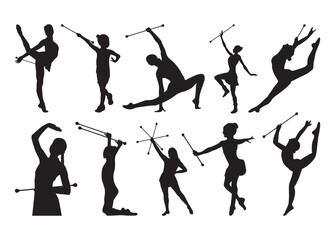 Baton Twirling vector, Baton Twirling Clipart, Baton Twirling silhouette	