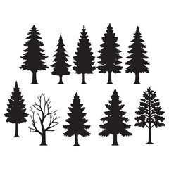 Obraz premium set of black forest tree vector silhouettes isolated on white&nbsp;background 1