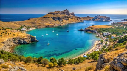 Beautiful view of Lindos Bay in Rhodes Island, Greece, ocean view,  Greece, ocean view, tranquil atmosphere