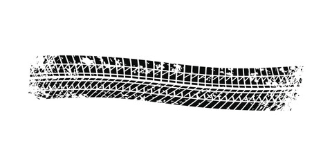 Tire tracks. Car, bicycle, motorcycle tire tracks with grunge effect isolated on white background. Wheel tracks on the road.