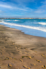 Sandy beach on spit, Pomorie and Aheloy, Bulgaria