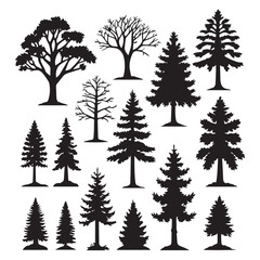 Obraz premium set of black forest tree vector silhouettes isolated on white&nbsp;background 1