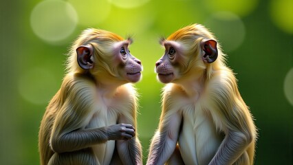 Two Toque Macaque Monkeys Facing Each Other