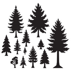 set of black forest tree vector silhouettes isolated on white background 1