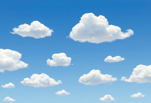 Simple cartoon clouds, blue sky, sunny day Flat vector illustration, blue, clouds