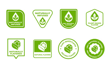 Natural Flavors. Green Vector Labels and Eco Badges for Food and Drink Packaging