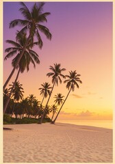 Obraz premium Tropical Sunset Beach with Palm Trees