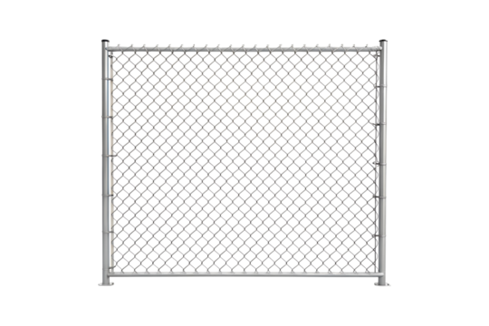 Isolated chainlink fence panel on a gray background casting a shadow transparent background