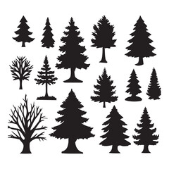 set of black forest tree vector silhouettes isolated on white background 1