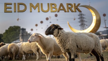 Premium Eid Card with Intricate Golden Patterns and Crescent