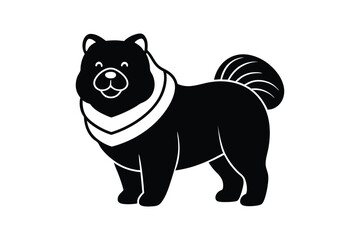 Silhouette art illustration of a Chow Chow standing proudly with a little scarf.eps