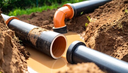 Obraz premium Installing Underground Sewage Pipes