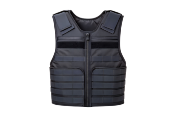 Close up view of a tactical body armor vest used by law enforcement transparent background