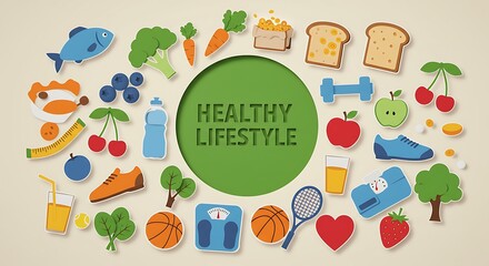 Healthy Lifestyle Flat Lay. Wellness Concept Illustration