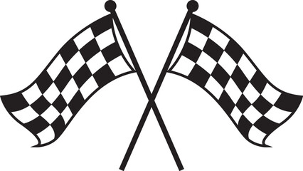 two crossed racing flag. Checkered flag or start and finish flag, victory, trophy or success symbols. vector flat illustration.