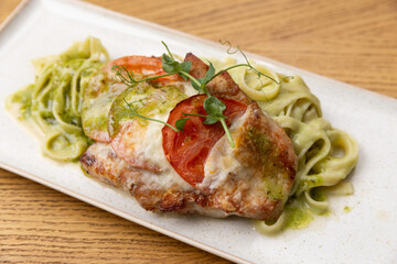 Grilled chicken with pasta tagliatelle
