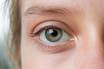 Fototapeta premium Close-up of a young girl's eye, featuring intricate patterns and vibrant green-brown hues.