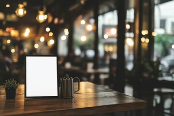 Empty menu board on a cafe table