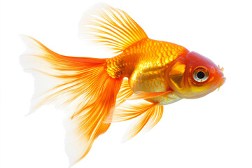 Goldfish with Flowing Fins Isolated on White