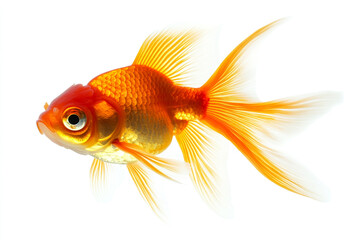 Goldfish with Flowing Fins Isolated on White