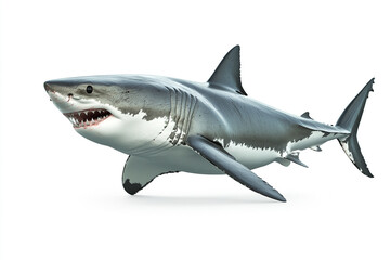 Naklejka premium Great White Shark with Mouth Slightly Open Isolated on White