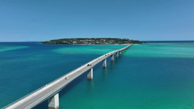 Flying Toward Kouri Island Across the Ocean Bridge &ndash; Okinawa in 4K