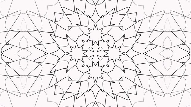 Black grey gradient mandala design suitable for meditation apps, wellness products, and interior decor. Abstract line drawing with white accents.