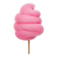 Pink cotton candy on wooden stick against transparent background