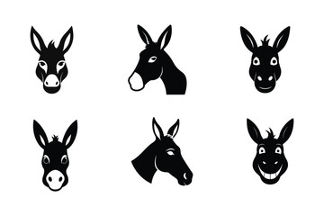 Donkey Head  silhouette Vector bundle  illustration, Set of Donkey Head  silhouette 
