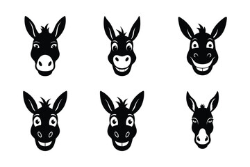 Donkey Head  silhouette Vector bundle  illustration, Set of Donkey Head  silhouette 